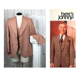 Johnny Carson Vintage 2 Pc Suit Coat Blazer Vest Cinnamon Tan Size M